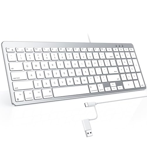 OMOTON USB-A & Type-C Dual Interface Wired Keyboard for Mac, Numeric Keypad | 8° Ergonomic Tilt Comfortable Typing for Office & Business, Compatible with MacBook Neo/Air/Pro, iMac, Silver - color: Silver