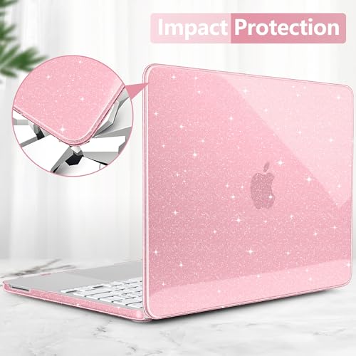 DONGKE Glitter Case for MacBook Neo 13 Inch 2026 (Model A3404 | A18 Pro Chip) | Clear Sparkly Hard Shell Cover with Screen Protector & Keyboard Cover & 2 USB-C Adapters - Bling Pink - color: Bling Pink