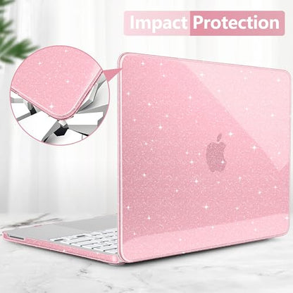 DONGKE Glitter Case for MacBook Neo 13 Inch 2026 (Model A3404 | A18 Pro Chip) | Clear Sparkly Hard Shell Cover with Screen Protector & Keyboard Cover & 2 USB-C Adapters - Bling Pink - color: Bling Pink