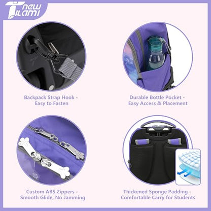 NEW TILAMI 18 Inch Rolling Backpack with Wheels for Girls Boys Kids Laptop Backpack School Travel, Purple Fantasy - color: Purple Fantasy, size: 18 inch
