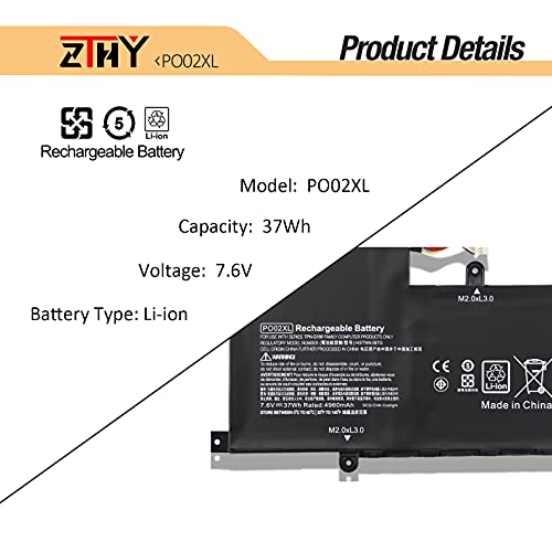 ZTHY PO02XL Laptop Battery Compatible with HP Stream 11 Pro G3 G4 G4 EE G5 | 11-R 11-R014WM 11-R010NR 11-Y 11-AH 11-AK 11-Y001LA 11-AH011WM 11-AK0001NF Pavilion 11M-AP 11M-AP000 824560-005 7.6V 37Wh - size: 9.41*6.1*0.16 inch PO02XL