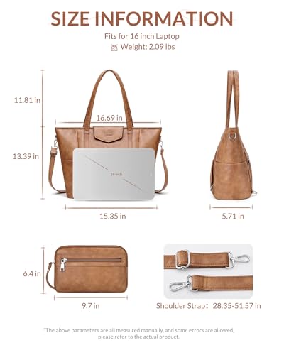 SYTRAH Laptop Bag for Women 15.6 inch Leather Backpack Purse - color: Brown