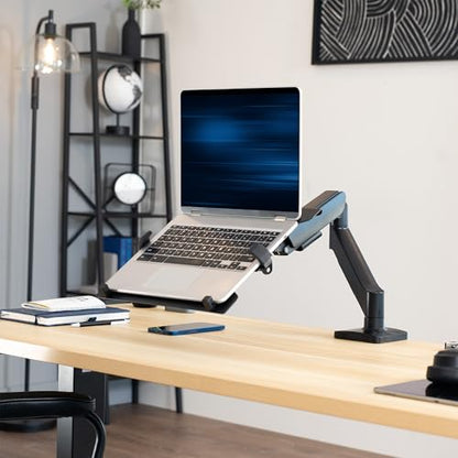 VIVO Universal Adjustable 10 to 15.6 inch Laptop Mount for Desk, Single Mechanical Arm VESA Notebook Stand with C-clamp and Grommet Options, Black, STAND-V001O-L