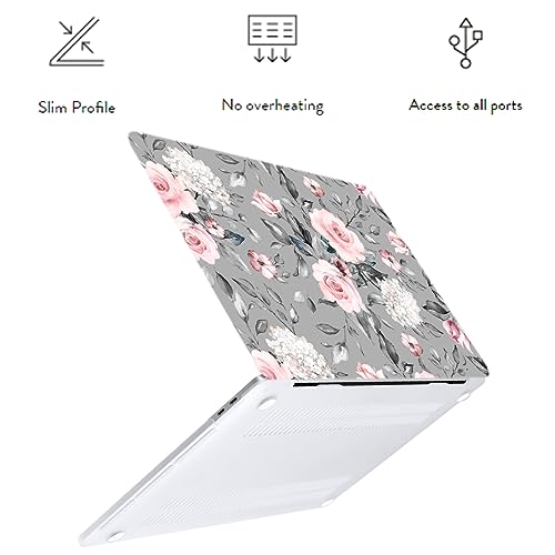 LanBaiLan Laptop Plastic Hard Shell Protective Case, Compatible for New MacBook Air 13 inch 2020 2019 2018 Release A2337 M1 A2179 A1932 Retina Display with Touch ID & Keyboard Cover, Grey Flowers - color: Grey flowers