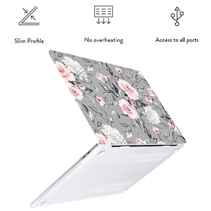 LanBaiLan Laptop Plastic Hard Shell Protective Case, Compatible for New MacBook Air 13 inch 2020 2019 2018 Release A2337 M1 A2179 A1932 Retina Display with Touch ID & Keyboard Cover, Grey Flowers - color: Grey flowers