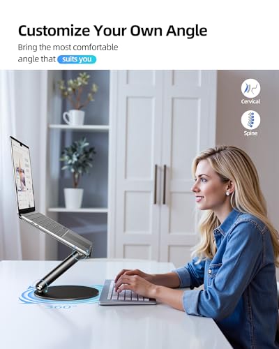 LULULOOK Laptop Stand for Desk, Full Aluminum Computer Stand, 360 Rotating Adjustable Laptop Riser, Foldable MacBook Holder Compatible with MacBook Pro/Air, Dell, HP, and 10-17inch Laptops (Black)