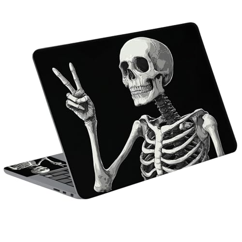 Universal Laptop Skin Sticker Decal with 2 Wrist Pad Skins, Waterproof Scratch Vinyl Cover for 11–15.6 Inch MacBook, HP, Dell, Lenovo, Cutable & Reusable,Funny Peace Sign Skeleton - color: Funny Peace Sign Skeleton