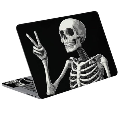 Universal Laptop Skin Sticker Decal with 2 Wrist Pad Skins, Waterproof Scratch Vinyl Cover for 11–15.6 Inch MacBook, HP, Dell, Lenovo, Cutable & Reusable,Funny Peace Sign Skeleton - color: Funny Peace Sign Skeleton