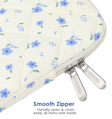 MoKo 13-14 Inch Puffy Laptop Sleeve Bag | Fits MacBook Air/Pro 13-inch M4, MacBook Neo 13-inch A18, Mac Pro 14-inch M3/M2/M1 and MacAir 13-inch M3/M2/M1, Blue Floral - color: Blue Floral, style: 13.3 - 14 Inches