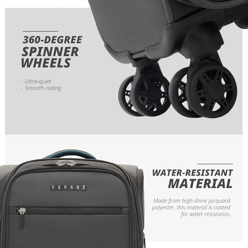 Verage Underseat Carry On Luggage with Wheels,14.5-Inch Plus Underseat | Personal Item Bag,Airline Approved, Laptop Compartment, USB Charging Port - color: Grey, size: 14.5-Inch Plus Underseat