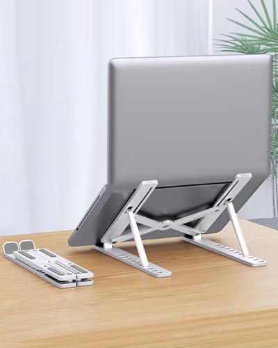 Adjustable Plastic Laptop Stand – Foldable Portable Laptop Raiser Large Size White BLC1043-04 - color: White, size: Large