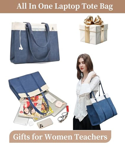 Laptop Tote Bag for Women 15.6 Inch, Large Work Bag with 10 Pockets - color: Blue