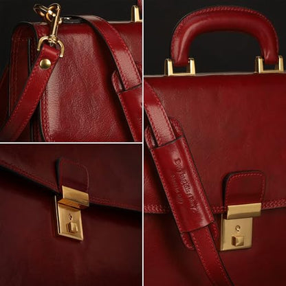 Time Resistance Leather Briefcase - Italian Handmade Leather Laptop Bag - Handbag for Men - Professional Computer Case - color: Red
