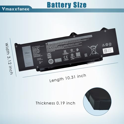 DR02P R73TC Laptop Battery Replacement for Dell Latitude 5540 5440 Precision 3580 3590 3480 3490 Series DR02P 803W6 0803W6 2X1V9 02X1V9 54Wh 11.4V 4623mAh - size: 10.35*3.42*0.19 inch DR02P