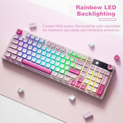 HP K500F Mechanical Gaming Keyboard, 75% Layout with RGB Backlit, Light Sound, Bluetooth/2.4GHz/USB-C Compatible with Windows/Mac/PC - Pink
