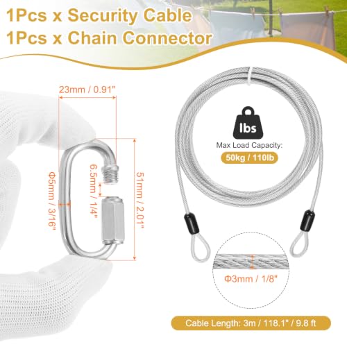 PATIKIL Security Cable Lock (1/8" Dia 9.8ft, Clear) Vinyl Coated 304 Stainless Steel Double Loop Flexible Wire Rope Safety Cable with Quick Links Locking Connectors - color: Clear, size: 1/8" x 9.8ft
