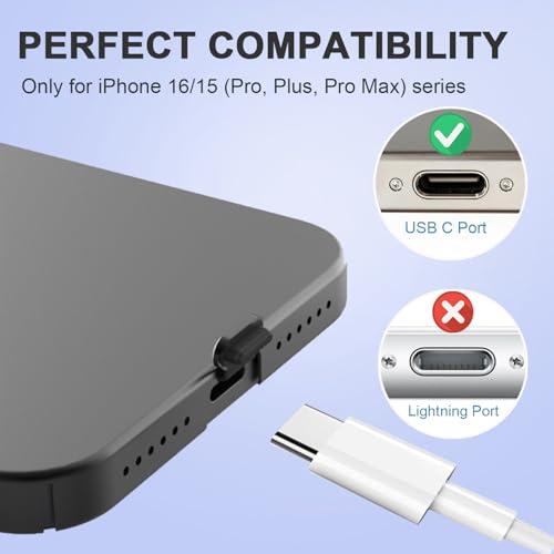 USB C Dust Plug with Speaker Dust Cover for iPhone 15/16 Pro,Plus,Pro Max | 6 Pack USB C Plug Cover, Anti-Lost USB C Charging Port Protector Cover
