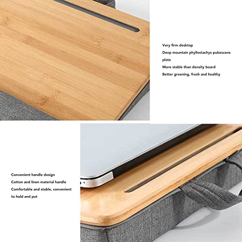 21.7x14.2 Inch Bamboo Laptop Lap Desk for Remote Workers Studying from Home,Supports up to 18.5 Inch Laptops,Built in Pu Leather Mouse Pad Wrist Slot,Comfortable Pillow