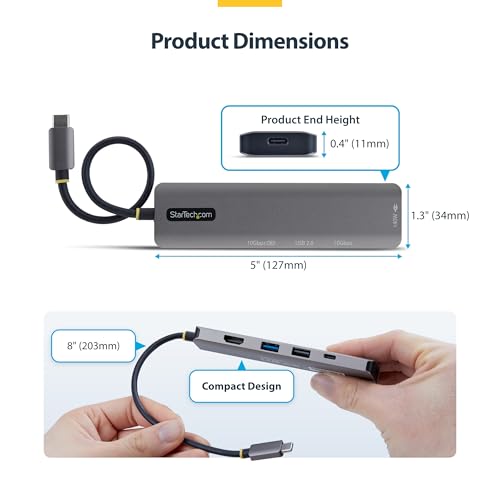 StarTech 5-in-1 USB-C Hub, USB-C to HDMI, 4K 60Hz, 140W PD, MacBook Dell HP | 140W Power Delivery charging, Plug-and-play deployment, AI-ready laptops, Thinkpad, Compact, Hybrid teams, Fewer dongles - style: 140W