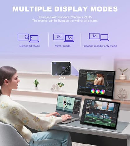 15.6 Inch 1080P IPS Industrial Touchscreen Portable Monitor | Full HD IPS touch screen with HDMI/VGA/DVI/USB touch, 75x75 VESA mount for laptop PC, built-in speakers, for Ras Pi POS Kiosk - size: 15.6-inch