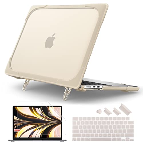 Batianda Foldable Stand Heavy Duty Case for MacBook Air 13.6 inch, Khaki | Fits M5 M4 M3 M2 Chip 2026-2022 Model, Ergonomic Stand Holds 22 lbs, Shockproof Bumper, with Keyboard Cover Screen Protector - color: Khaki
