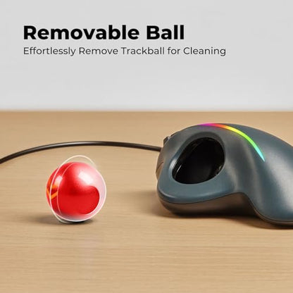 Wired Trackball Mouse with RGB Lighting, Ergonomic Thumb Control to Reduce Muscle Strain, 5 Adjustable DPI, Dual USB-C & USB-A Connectivity, Compatible with PC, Laptop, Mac, Windows-Red - color: D-Red