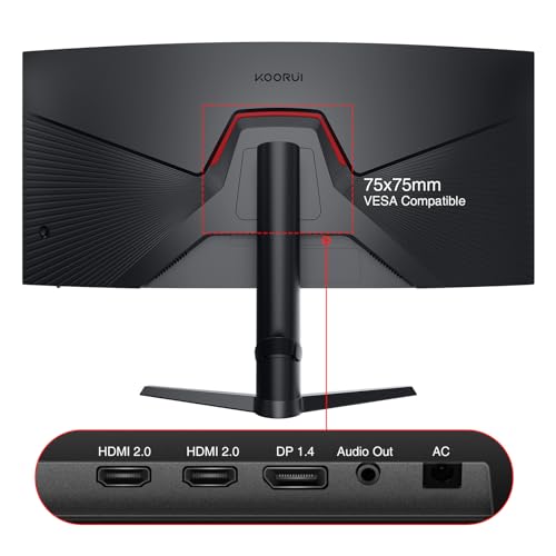 KOORUI 34 Inch Ultrawide Curved WQHD Gaming Monitor, 180Hz 1000R 1ms | 3440×1440p HDR400, 95% DCI-P3, PIP/PBP, FreeSync Premium, height-adjustable stand, gaming and multitasking - size: 34"/WQHD/1000R/HDR400