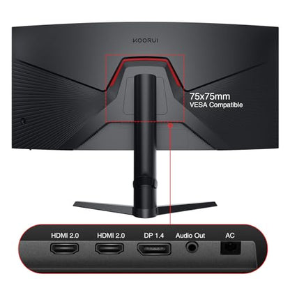 KOORUI 34 Inch Ultrawide Curved WQHD Gaming Monitor, 180Hz 1000R 1ms | 3440×1440p HDR400, 95% DCI-P3, PIP/PBP, FreeSync Premium, height-adjustable stand, gaming and multitasking - size: 34"/WQHD/1000R/HDR400
