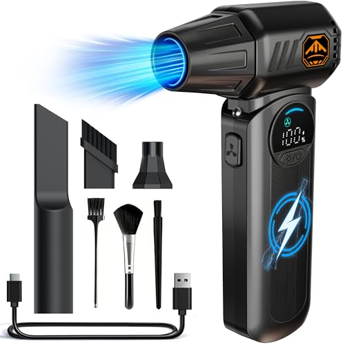 Compressed Air Duster 150000 RPM, Cordless Electric Air Blower with LED Light, 8000mAh Battery and Multi Nozzles for Computer, Keyboard, Car Interior & Electronics Cleaning (Black)