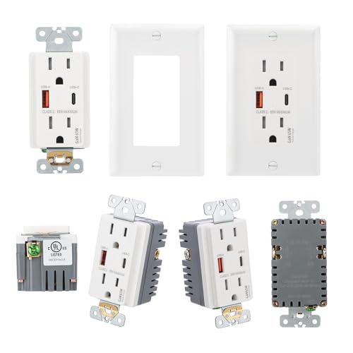 PD 65W GaN USB C Wall Outlet, 15 Amp Tamper-Resistant Receptacle with 65W Power Delivery & 18W QC 3.0, in-Wall Charger Compatible with Laptops, Tablets and Smartphones, UL Listed, White