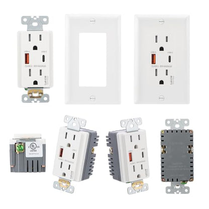 PD 65W GaN USB C Wall Outlet, 15 Amp Tamper-Resistant Receptacle with 65W Power Delivery & 18W QC 3.0, in-Wall Charger Compatible with Laptops, Tablets and Smartphones, UL Listed, White