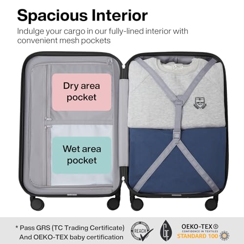 mixi Upgrade Luggage Suitcases with Spinner Wheels, Large Hardside Rolling Suitcase PC with TSA Lock Travel Case 26in Checked in, Fine Grid Black - color: Fine Grid Black, size: 26in Checked in