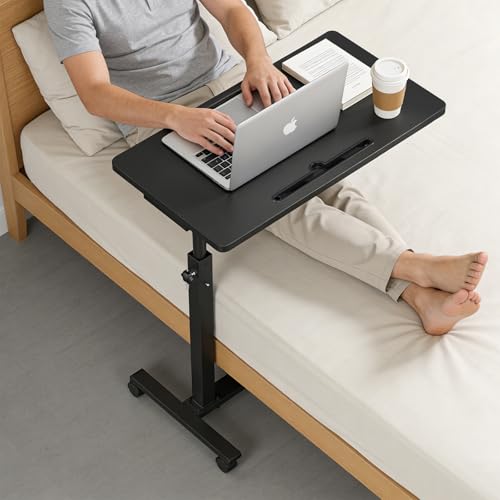 Eocnrhe Adjustable Overbed Bedside Table, Hospital Bed Table with Wheels, Portable Rolling Desk, Mobile Small Standing Desk, Rolling Laptop Stand, Computer Cart - size: 29.92inch