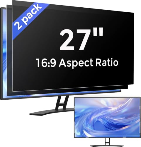 [2 Pack] 27 Inch Computer Privacy Screen Filter for Monitor 16:9 Aspect Ratio, Eye Protection Anti Blue Light Privacy Shield and Anti-Glare Protector, 27inch Removable Anti-Scratch 27in Protector Film - size: 2 pcs for 27 Inch 16:9 Aspect