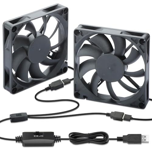 Wathai 2PCS 80mm x 15mm Small USB Fan, USB Cooling Fan 2 in 1 for AV Receiver Flat Panel Xbox DVR PS4 PS5 Router TV Box Computer Cabinet Cooler - size: 80x15mm (5V)