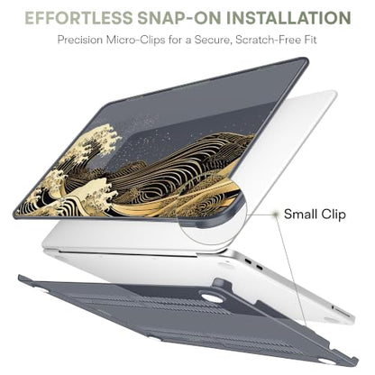 May Chen Compatible with MacBook Neo 13 inch Case 2026 Model A3404, Plastic Hard Shell,Keyboard Cover,Screen Protector,Dust Plug, for MacBook Neo 13" with A18 Pro Chip, Black Sea Wave - color: Black Sea Wave