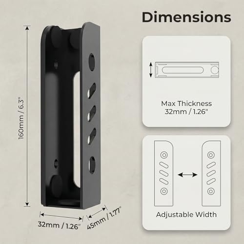 Metal Wall and Under Desk Laptop Mount with Screws Universal Wall Mount Bracket for Laptop/Tablet/Keyboard/Surface/Switch and More 32mm/1.26” Thick Adjustable Laptop Holder with Anti-Scratch Pads
