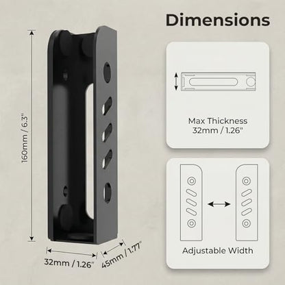 Metal Wall and Under Desk Laptop Mount with Screws Universal Wall Mount Bracket for Laptop/Tablet/Keyboard/Surface/Switch and More 32mm/1.26” Thick Adjustable Laptop Holder with Anti-Scratch Pads