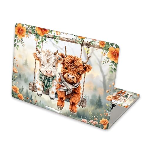 Universal Laptop Skin Sticker for 12/13/14/15.6 Inch Laptops, Reusable Vinyl Laptop Decal Cover, Waterproof Scratch Resistant Notebook Skin with 2 Wrist Pads,Cute Highland Cows - color: Cute Highland Cows