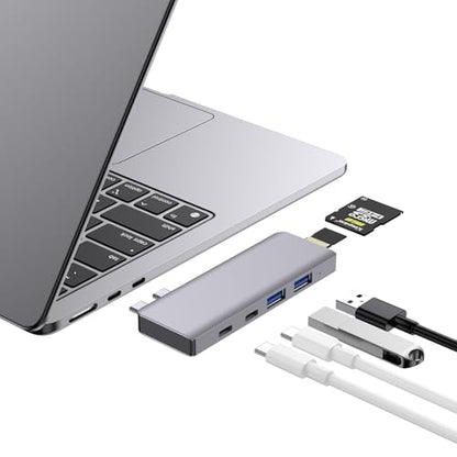 USB C Hub, 6 in 2 USB C Adapter Thunderbolt 4 100W PD MacBook Air Pro M1-M4 | Thunderbolt 4 Hub • 100W PD • 40Gbps • USB C 3.0 • 2 USB A 3.0 • SD/TF Card Reader • MacBook USB Adapter - size: 9888 Gray