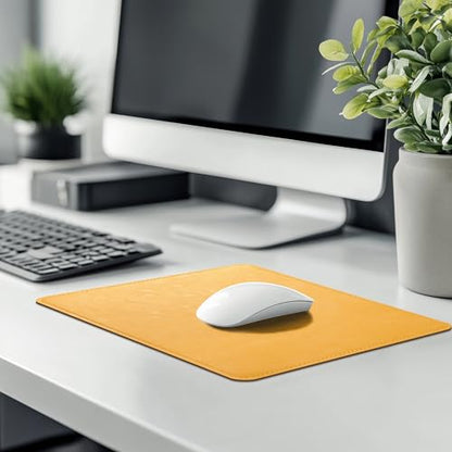 PU Leather Mouse Pad with Stitched Edge, Micro-Fiber Base, Non-Slip Waterproof, 8x11Inch (Light Yellow) - color: Light Yellow, size: 8L x 11W inches