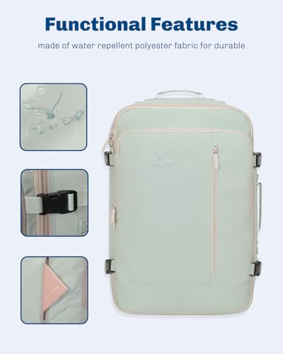Carry on Backpack 38L Large Travel Backpack for Women Flight Approved Weekender Bag Laptop Backpack Men 15 inches Mint Green - color: Mint Green