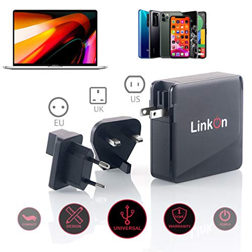 LinkOn Ganius 166W (136W Certified) Wall Charger GaN Tech 100W USB-C PD3.0 PPS and 18W USB-A QC4.0+ Compatible with MacBook Dell HP Surface Lenovo Samsung S20 Ultra Note 10+ Travel International - color: Black 166W