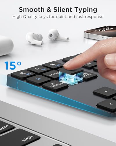 JOYEKY Wireless Number Pad Bluetooth 5.0 & 2.4G Numeric Keypad for Laptop | Number Pad for Laptop,USB-C Rechargeable,34-Keys Bluetooth Numeric Keypad,Compatible with Laptop, Mac,Tablet, PC Desktop - color: L-black