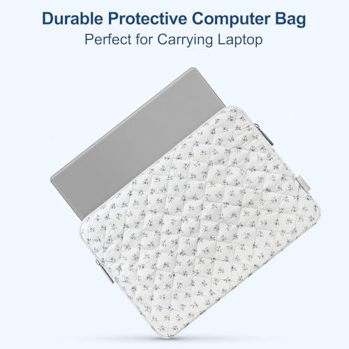 MOSISO Laptop Case 14 inch, 14 inch Puffy Laptop Sleeve Bag, Blue | Compatible with HP Lenovo Dell ASUS Acer,HP Stream,Dell Latitude,Lenovo IdeaPad,Charming Floral Square Quilted Bag&Small Case - color: Blue, size: 14 inch