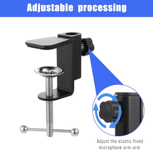 Black C-Clamp, 2 in 1 Table Mount Clamp for Microphone | Metal Desk Clamps Mount Holder with Adjustable Screw for Microphone Suspension Boom Scissor Arm Stand Holder, Black