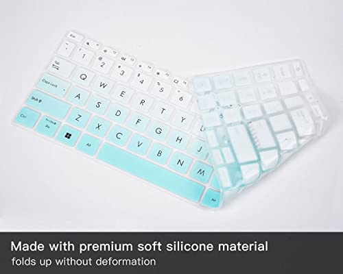 2PCS Keyboard Cover for ASUS Vivobook Go 15.6" E1504FA, VivoBook 16 K3605 F1603 M1603 X1603 M1605 F1605 16", VivoBook Pro 15X OLED M6501 K6501 M1503QA M1502, VivoBook S 15 OLED 15.6" M3502 K3502 - color: Gradual Mint+Clear