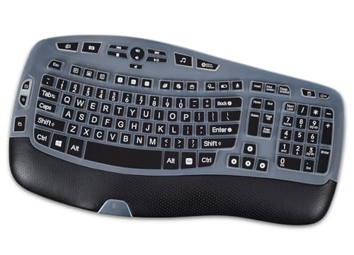 Keyboard Cover for Logitech K350 MK550 MK570 Keyboard Cover Skin for Logitech K350 MK550 MK570 Wireless Wave Keyboards Covers Skin Protector Accessories, Black-Large Print - color: Black-Large Print
