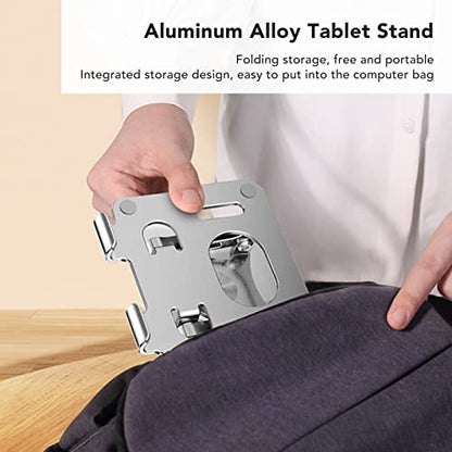 Adjustable Tablet Stand, Portable Monitor Stand, 360 Degree Rotation Folding Hollow Cooling Tablet Stand Holder Heavy Duty Aluminum Desktop Tablet Dock for Pad Phone