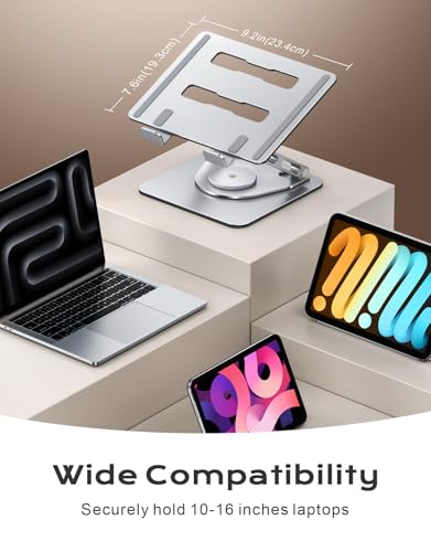 RIWUCT 360° Rotatable Laptop Stand for Desk Adjustable Height, Ergonomic Laptop Riser Holder with Dual-bar Support, Portable Computer Notebook Stand for MacBook Air Pro, Dell XPS, HP (10-16") - style: Rotatable